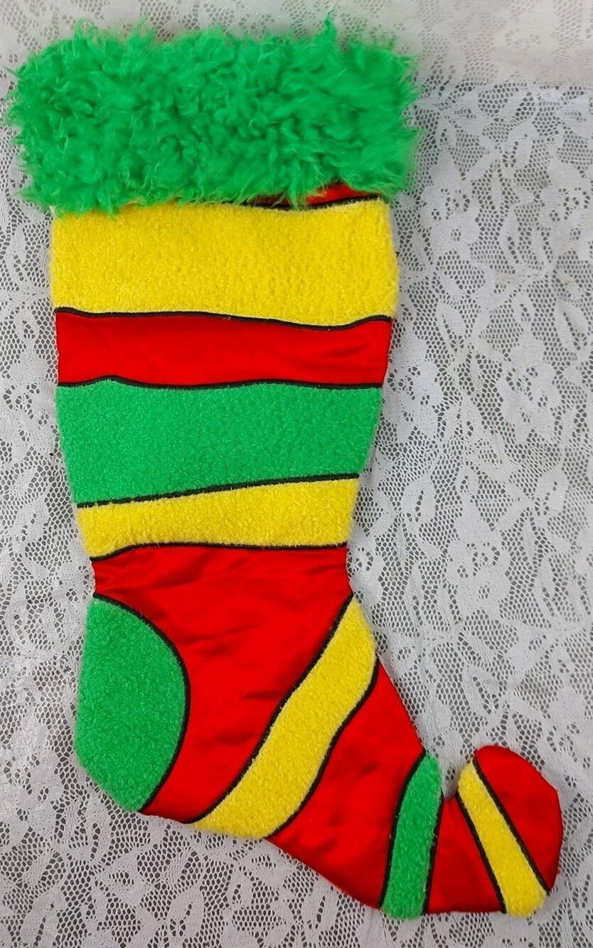 Grinch Musical Whoville Christmas Stocking Striped Plush Dr Seuss Gemmy 2000 Y2K
